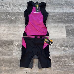 Skins Women's Sz S Triathlon Tank & Compression Shorts Cycling Pink Black New